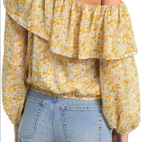 ASTR The Label One-Shoulder Yellow Floral Peasant Top - Picture 3 of 8